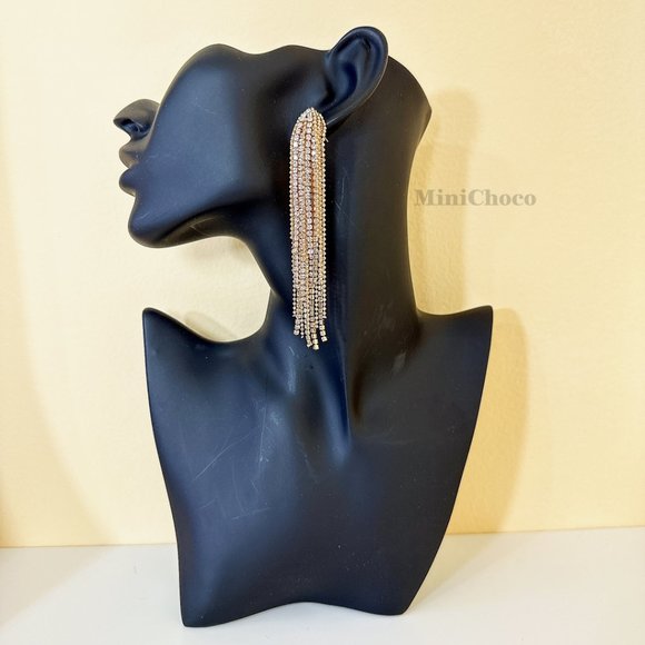 Crystal Ponytail with Beads Long Tassel Chain Earrings - Picture 6 of 7